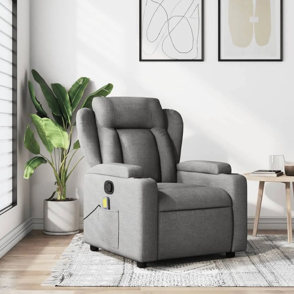 vidaXL Poltrona de massagens reclinável tecido cinzento-escuro