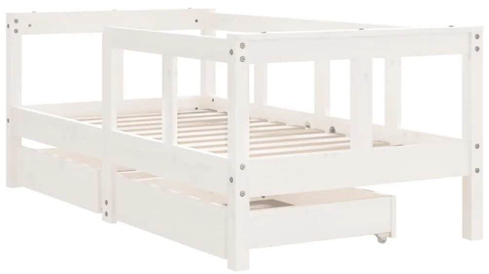 Estrutura cama infantil c/ gavetas 70x140cm pinho maciço branco