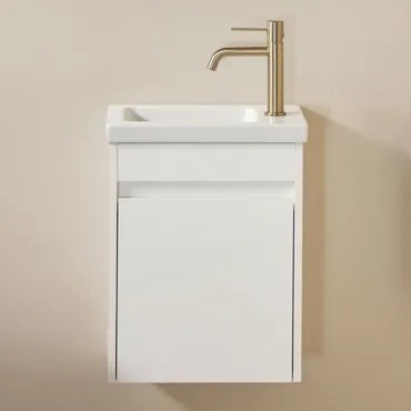 Conjunto De Móveis De Casa De Banho Em Madeira Com Lavatório Integrado Narek Branco & Sem Espelho & Dourado ↑20 Cm - Sklum