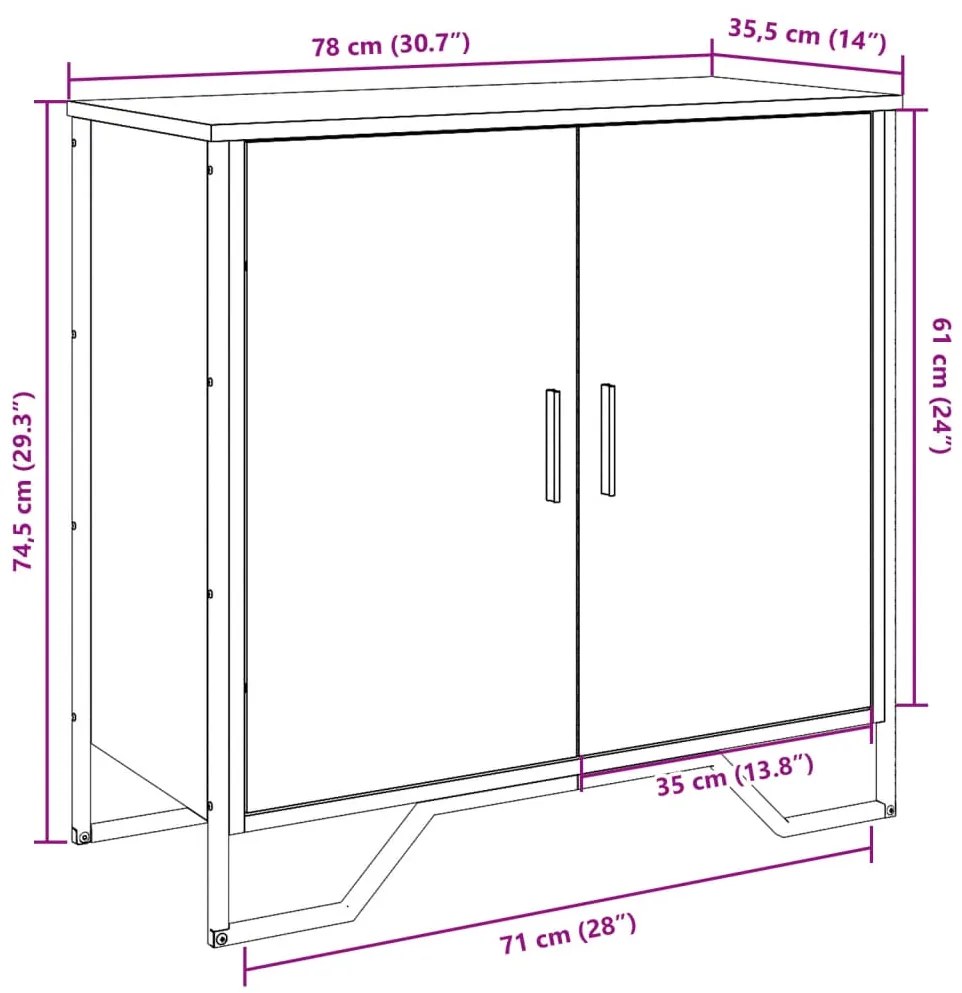 Aparador 78x35,5x74,5 cm derivados de madeira cinzento sonoma