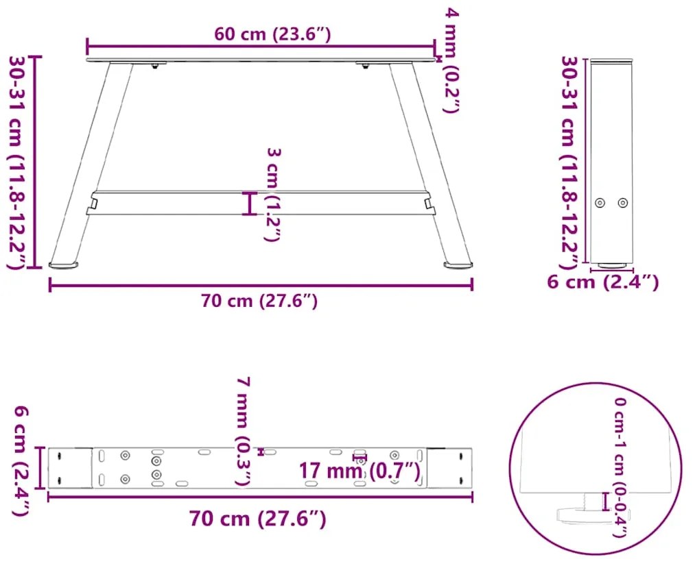 Pés para mesa de centro em formato A, 2 peças, antracite, 70x (30-31)