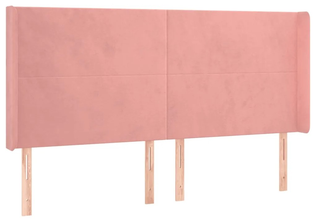 Cama box spring c/ colchão/LED 200x200 cm veludo rosa