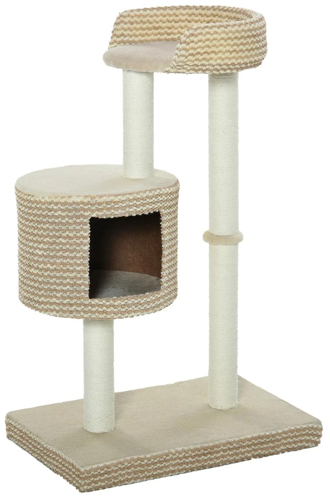 PawHut Árvore para gatos com Caverna de Pelúcia Postes de juta Plataforma confortável 61x41x96 cm Bege e Café