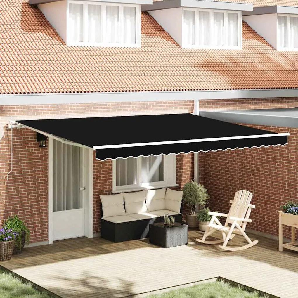 vidaXL Toldo Retrátil Manual Preto 450 × 300 cm tecido