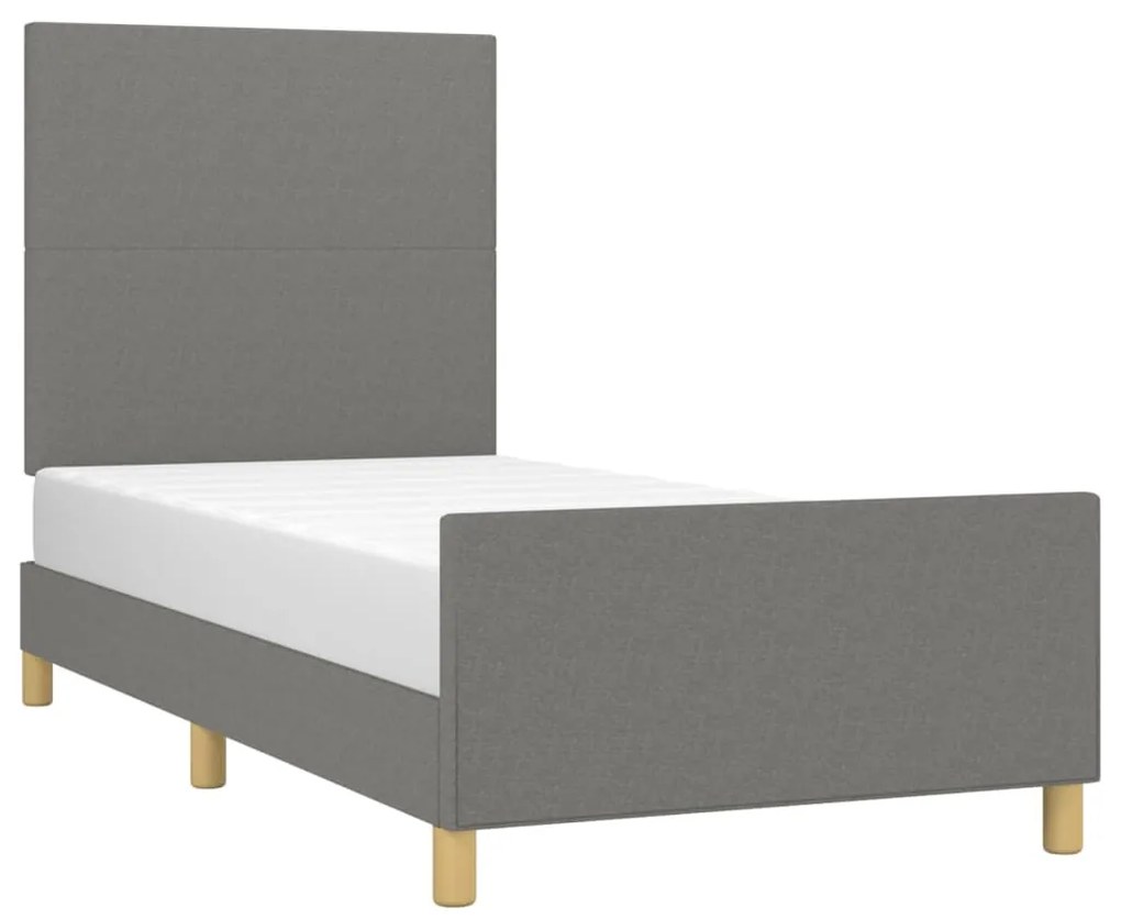 Estrutura de cama c/ cabeceira tecido 90x190 cm cinza-escuro