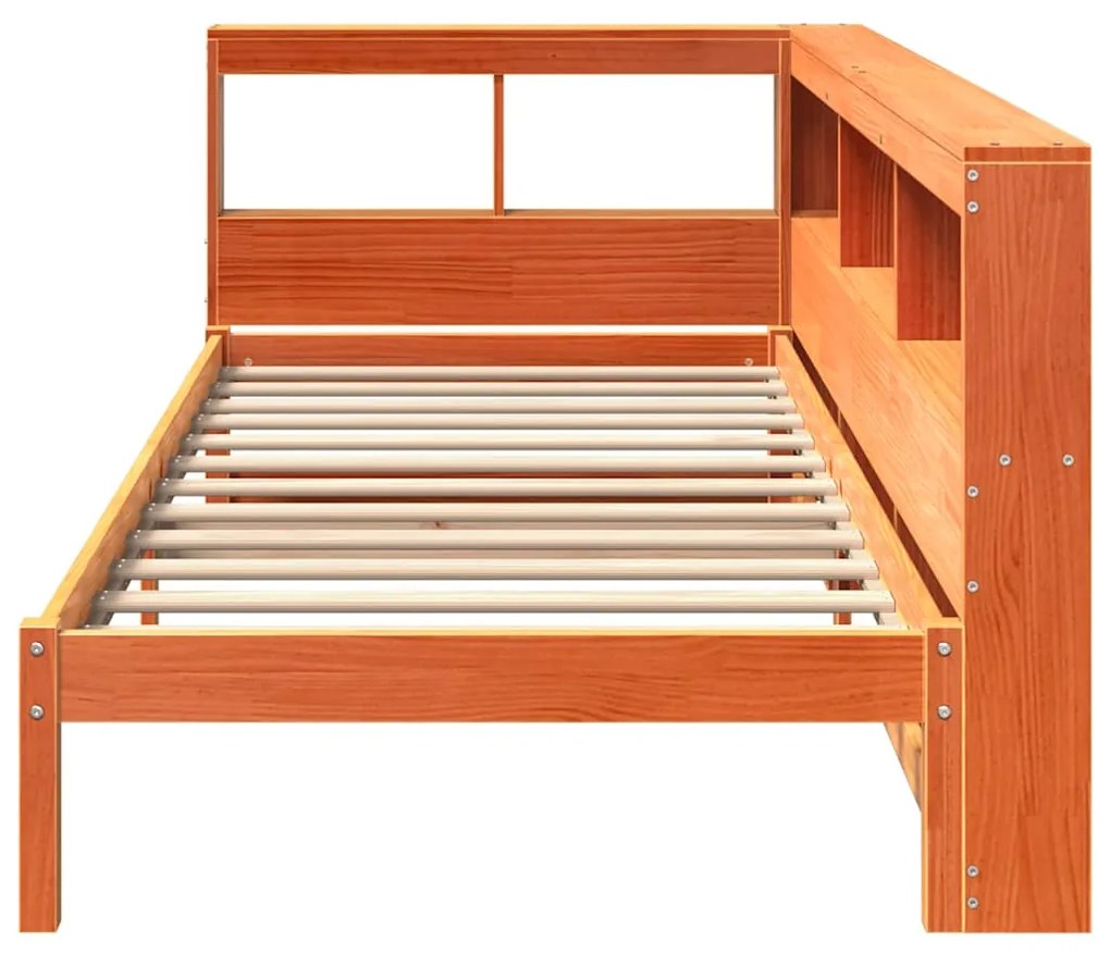 Cama com estante sem colchão 75x190cm pinho maciço castanho-mel