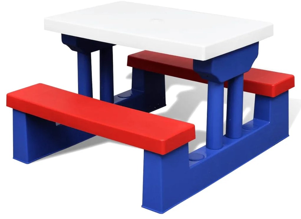 Mesa piquenique infantil + bancos/guarda-sol multicor