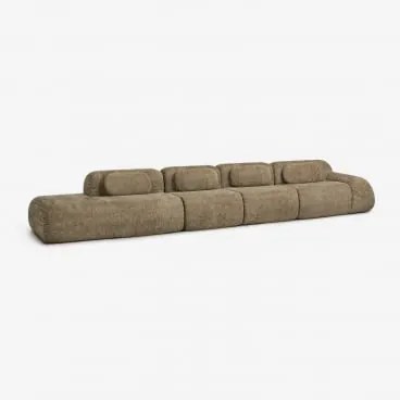 Sofá Modular De Canto Em Chenille De 4 Peças Com Chaise Longue À Esquerda Embalado A Vácuo Mérida Chenille Grossa Verde Sálvia - Sklum