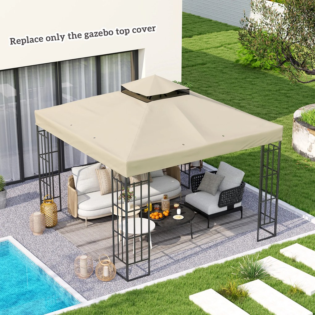 Toldo de Substituição para Pérgola 3x3 m (NÃO INCLUIDA) Toldo de Substituição com Teto Duplo Proteção UV 30+ Toldo para Pérgola Creme