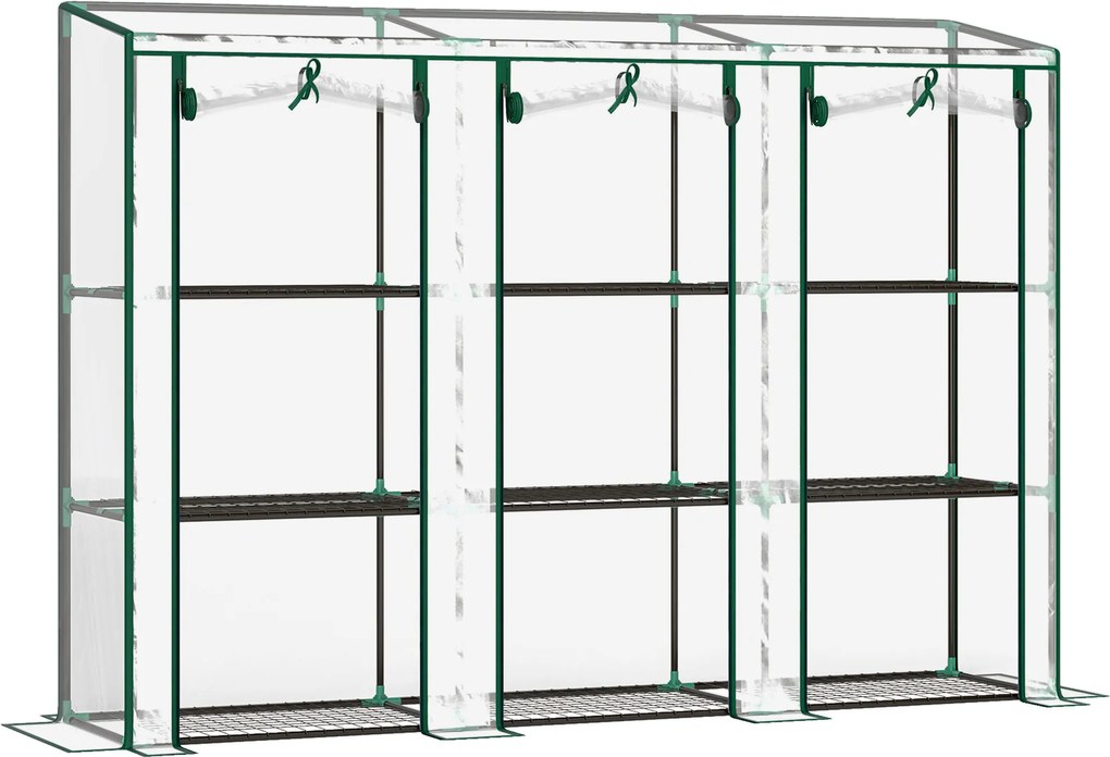 Estufa de jardim com prateleiras de 3 níveis, estufa de varanda com 3 portas enroláveis com fecho de correr, 215 x 46 x 151 cm, transparente