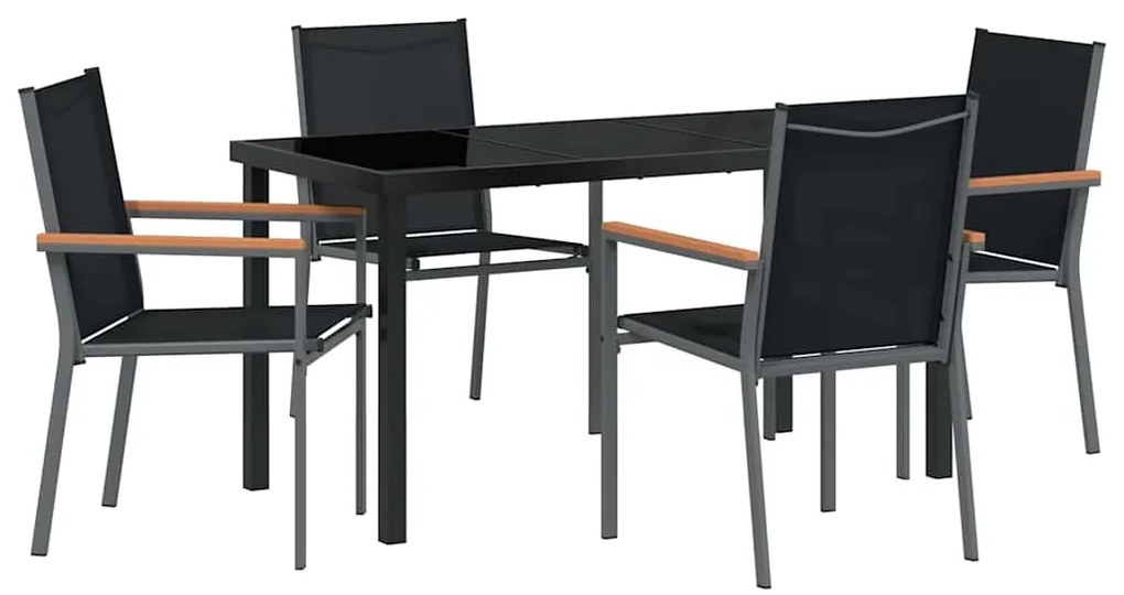 Conjunto de Jantar de Jardim 5 Peças Preto em Textilene e Aço
