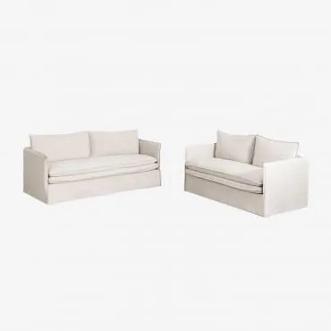 Conjunto De Sala Com Sofá De 2 Lugares E Sofá De 3 Lugares Em Linho E Algodão Grace Tecido Beige - Sklum