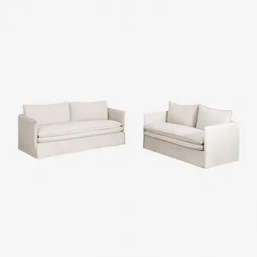 Conjunto De Sala Com Sofá De 2 Lugares E Sofás De 3 Lugares Em Linho E Algodão Grace Tecido Beige - Sklum