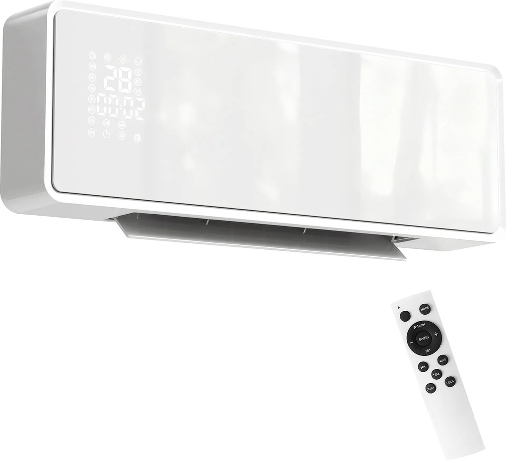 Aquecedor Elétrico Cerâmico de Parede 2000W com 3 Modos Temporizador Detecção de Janelas Abertas 54x18,7x12,3 cm Branco