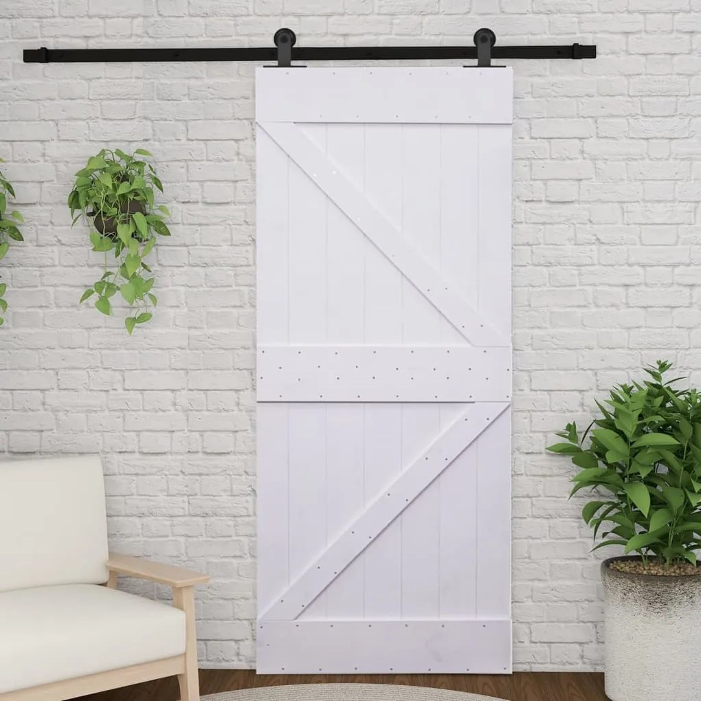 vidaXL Porta de correr com ferragens 90x210 cm pinho maciço branco