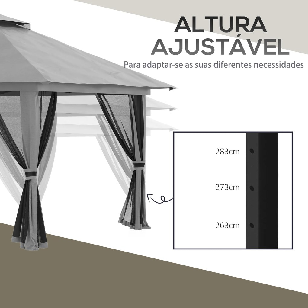 Tenda Dobrável Pop-UP 3,92x3,92x2,83 m com 4 x Sacos de areia e com Altura Ajustável Proteção UV50+ Rede Mosquiteira e Bolsa de Transporte Cinza