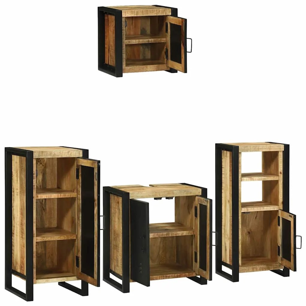 Conjunto de Móveis para Banheiro 4 pcs Madeira de manga maciça