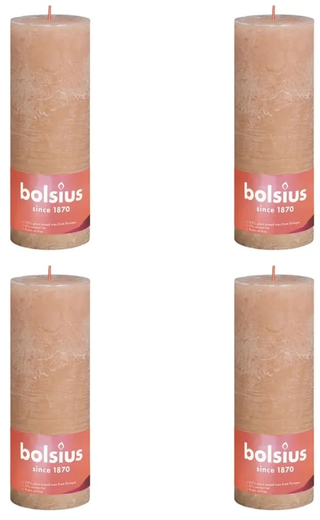 Bolsius Velas rústicas cilíndricas Shine 4pcs 190x68mm rosa nublado