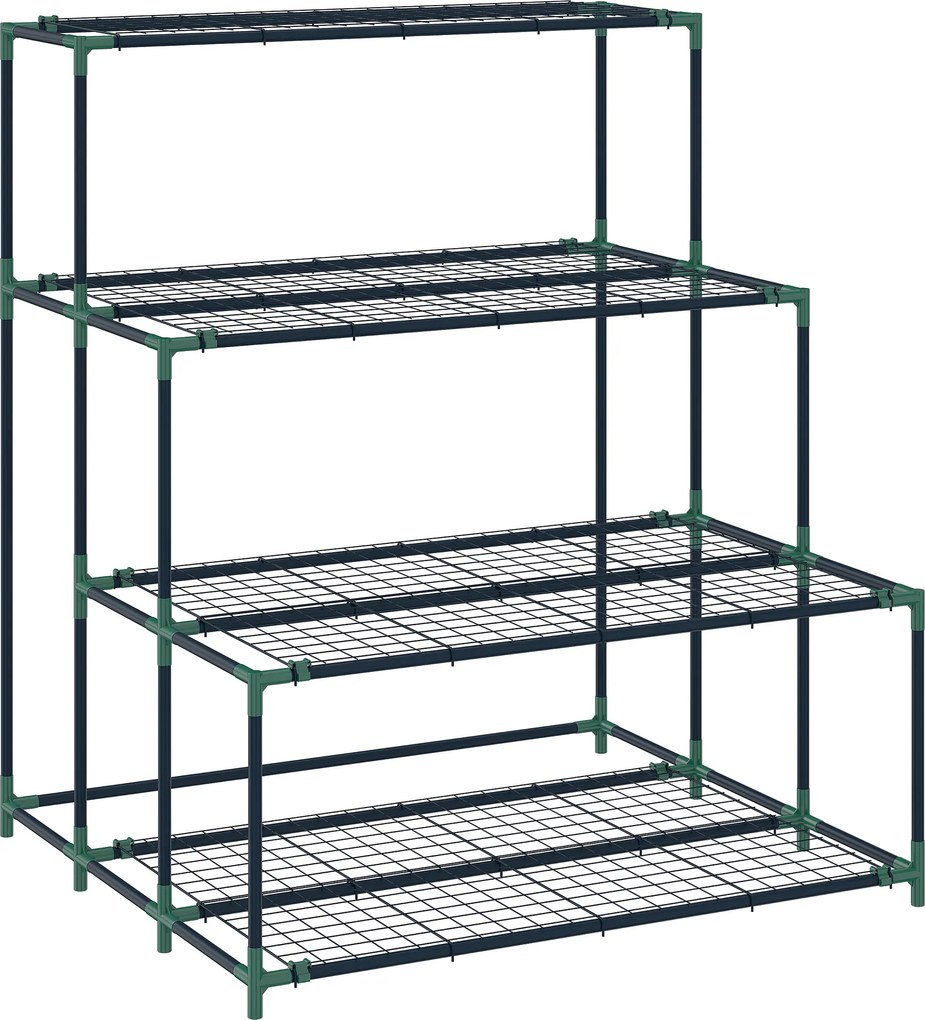 Suporte para Plantas de 4 Níveis com Estilo em Escada e Estrutura Metálica Resistente para Interior e Exterior Verde