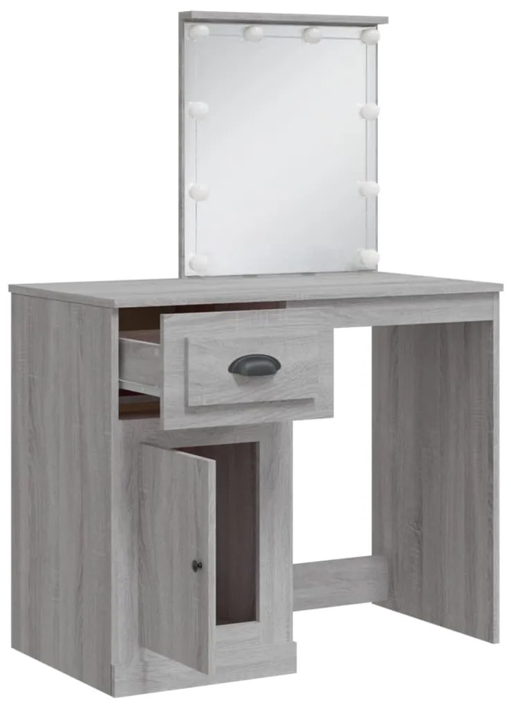 Toucador com luzes LED 90x42x132,5 cm cinzento sonoma