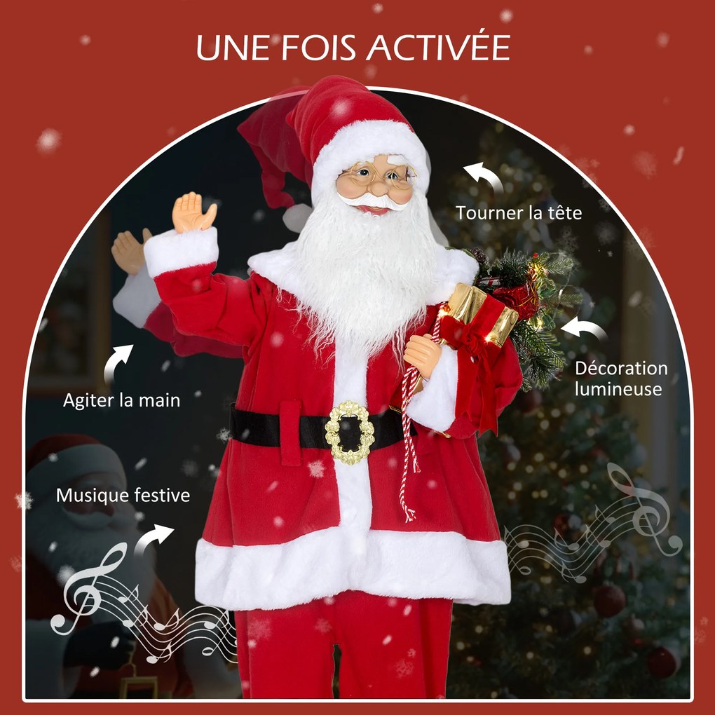 Figura de Pai Natal, 53 x 27 x 120 cm, Comando de Voz, Vermelho