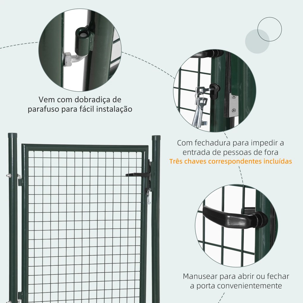 HOMCOM Porta para Vedação de Jardim de Aço com Maçaneta de Fechadura e 3 Chaves Porta de Vedação para Exterior Pátio Terraço 97x150cm Verde