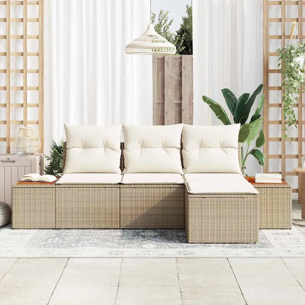 Conjunto de Sofá de Jardim vidaXL de 4 Peças com Almofadas Bege Polyra