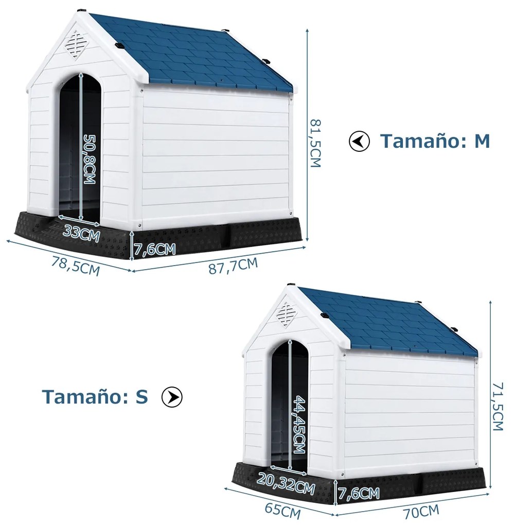 Casota para cão impermeável e ventilada com válvulas de ar e piso elevado para cães médios 70 x 65 x 71,5 cm  Branco e Azul