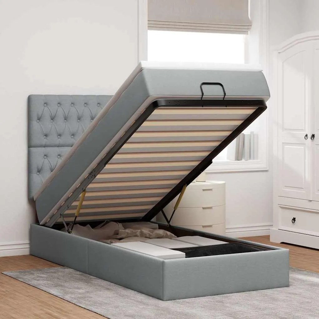 Cama Otomana com colchão & LEDs 80x200cm tecido cinza-claro