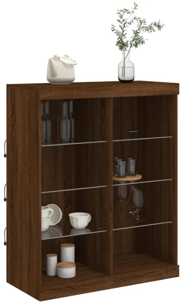 Aparador com luzes LED 81x37x100 cm carvalho castanho