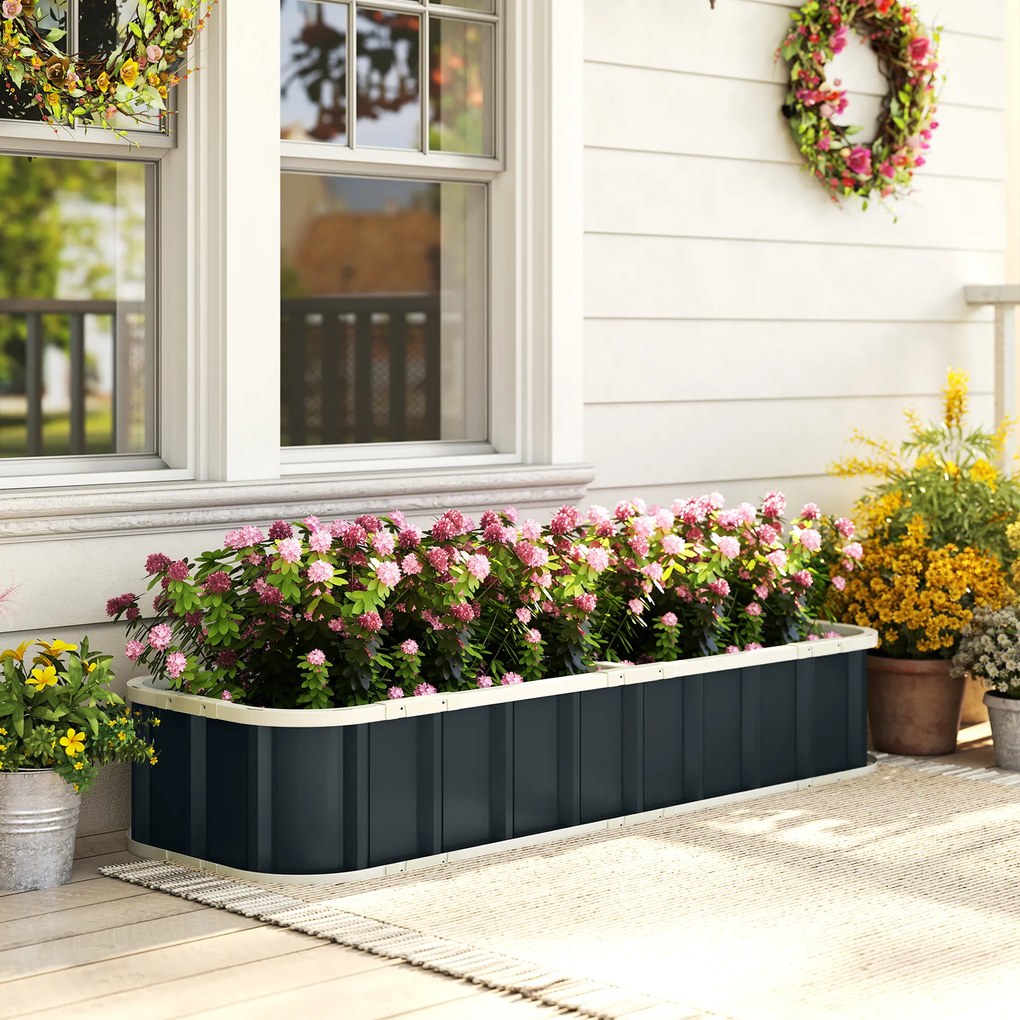 Floreira elevada em aço galvanizado 165 x 52 x 31 cm, canteiro de jardim com bordas dobradas, cinzento escuro