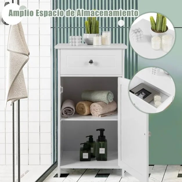 Armário de casa de banho com porta Estante ajustável Gaveta 43 x 34 x 77 cm Branco