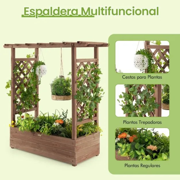 Floreira elevada com treliça para plantas em arco Furos de drenagem 100 x 44 x 113,5 cm castanha