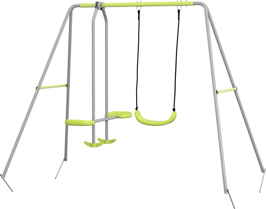 Baloiço para Crianças Baloiço Jardim com 1 Baloiço Simples 1 Planador e Anti-UV 255x160x180 cm Cinza e Verde