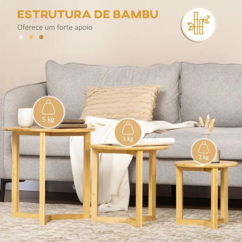 Conjunto de 3 Mesas de Centro Diva em Bambu - Design Natura