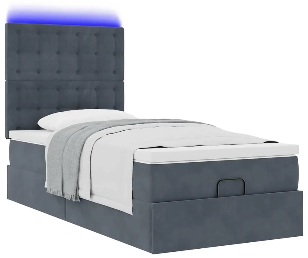 Estrutura cama otomana colchões 90x190cm veludo cinzento escuro