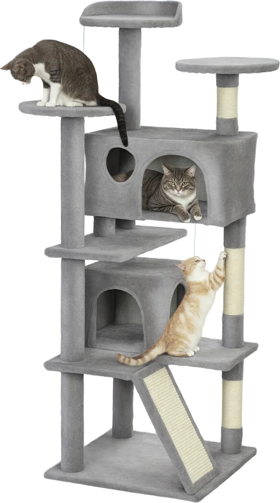 Arranhador para gatos com 138 cm de altura, torre de brincadeiras para gatos com arranhador, plataformas, 2 compartimentos abertos, 49 x 49 x 138 cm,