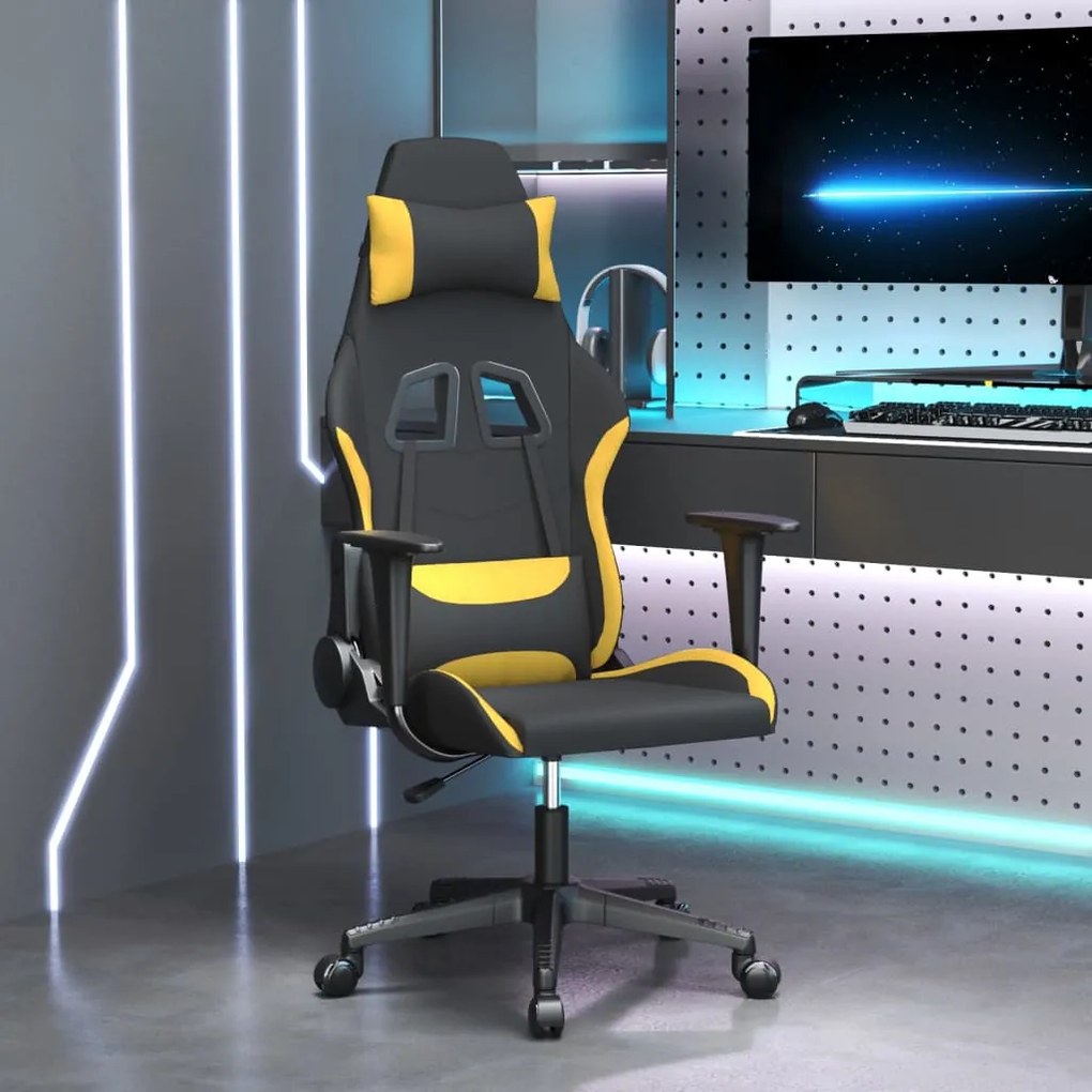 vidaXL Cadeira de gaming tecido preto e amarelo