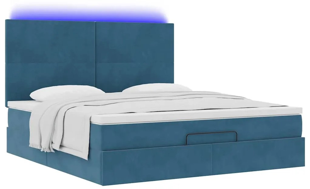 Estrutura cama otomana colchões 180x200 cm veludo azul escuro
