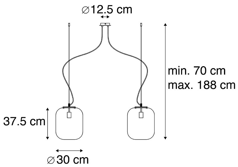 Candeeiro de suspensão design preto com vidro dourado 2-luzes - Bliss