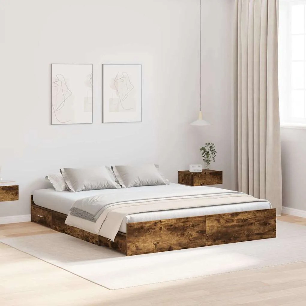 vidaXL Estrado de cama com arrumação Carvalho fumado 160 x 200 cm