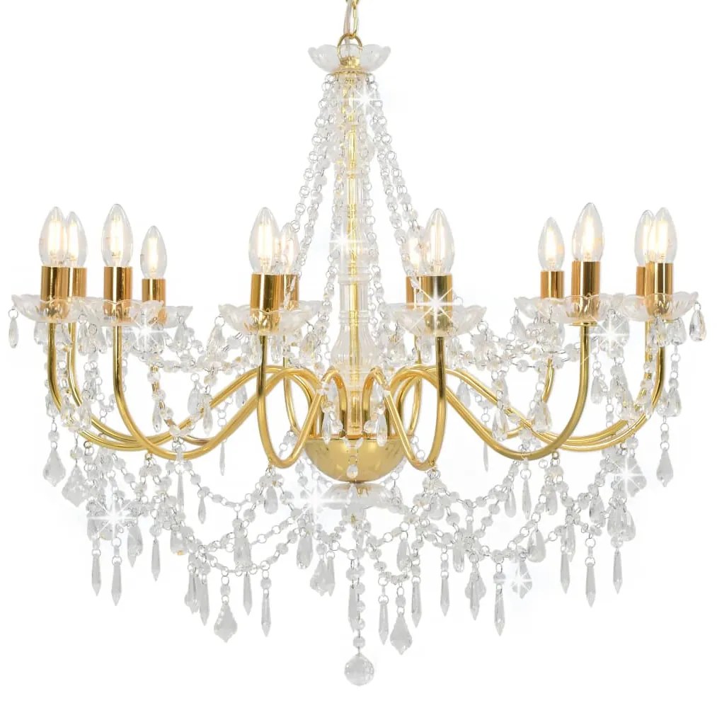 vidaXL Lustre com contas lâmpadas 12 x E14 dourado