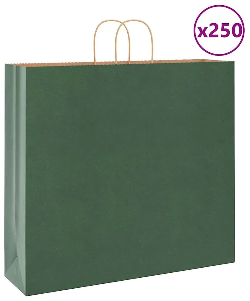 vidaXL Sacos de papel 250 unid com alças verde 54x15x49 cm