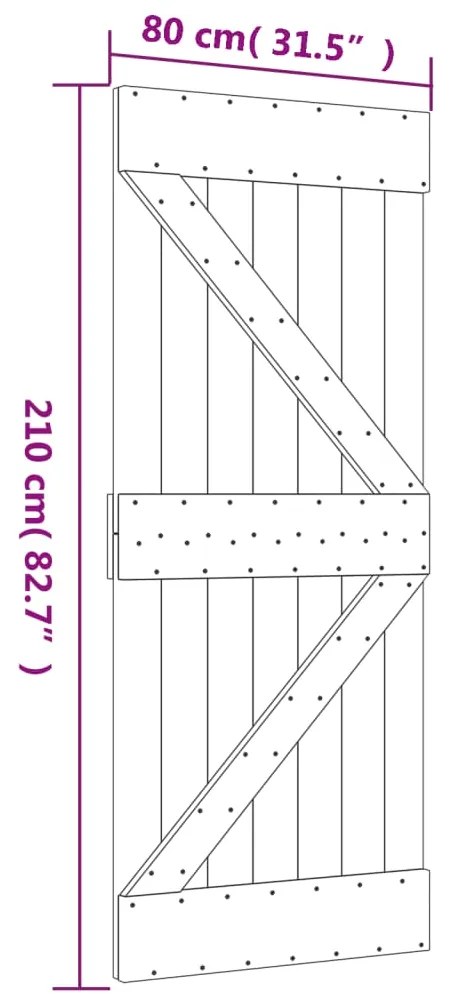 Porta de correr com ferragens 80x210 cm madeira de pinho maciça