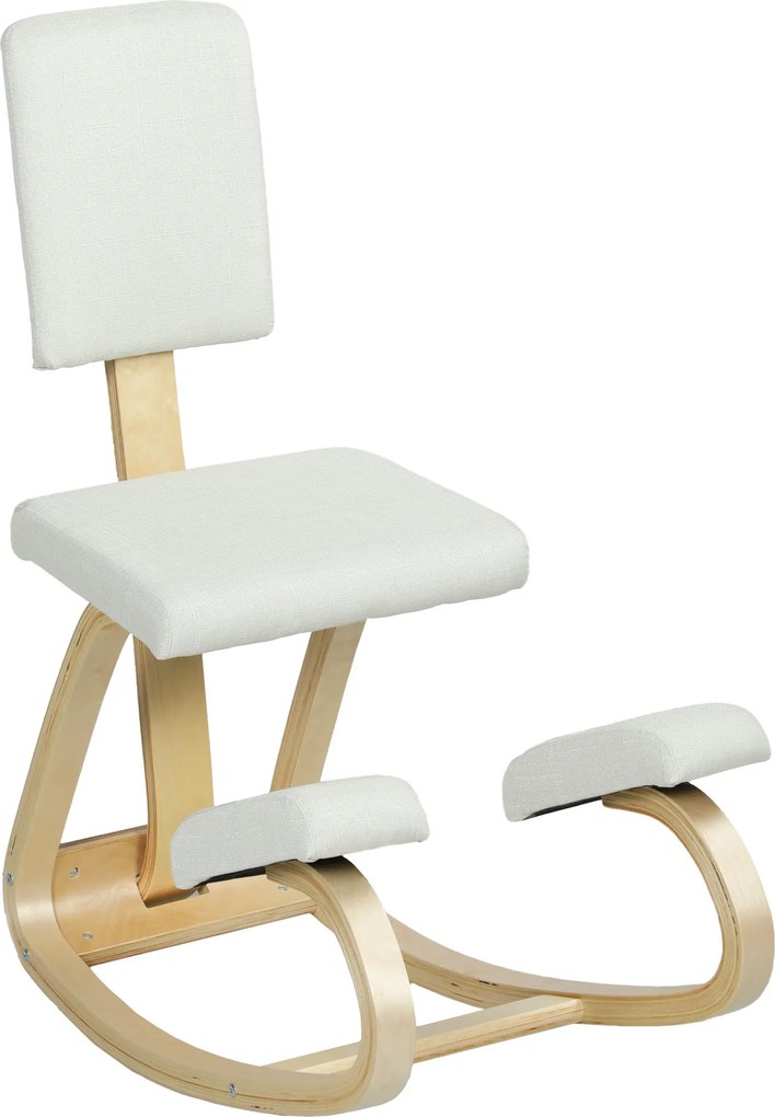 Cadeira Ergonómica de Joelhos com Encosto Almofadas Acolchoadas Estrutura de Madeira para Melhor Postura 51x84x93 cm Creme