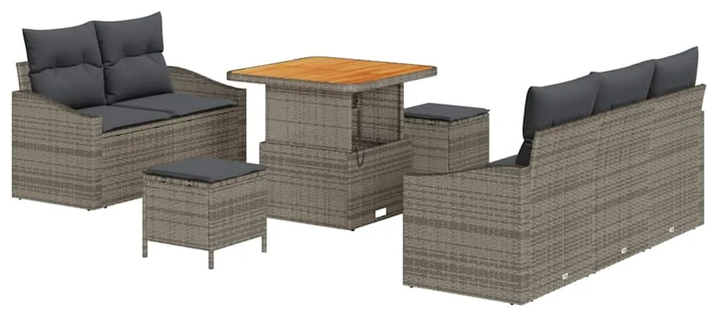 Conjunto de Sofá de Jardim vidaXL 8 Peças com Almofadas Cinza Rattan S