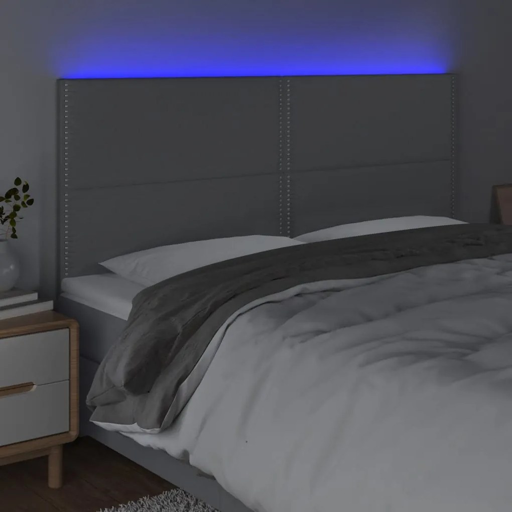 Cabeceira de cama c/ LED tecido 160x5x118/128 cm cinza-claro