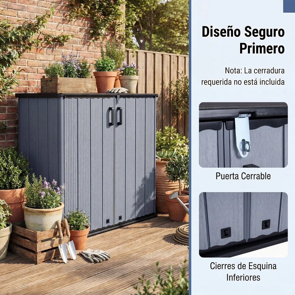 Armário de Arrumação de Jardim, 120 x 65 x 117 cm, Dupla Porta, Cinzento