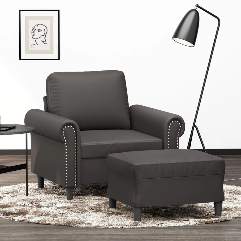 vidaXL Poltrona com apoio de pés couro artificial 60 cm cinzento