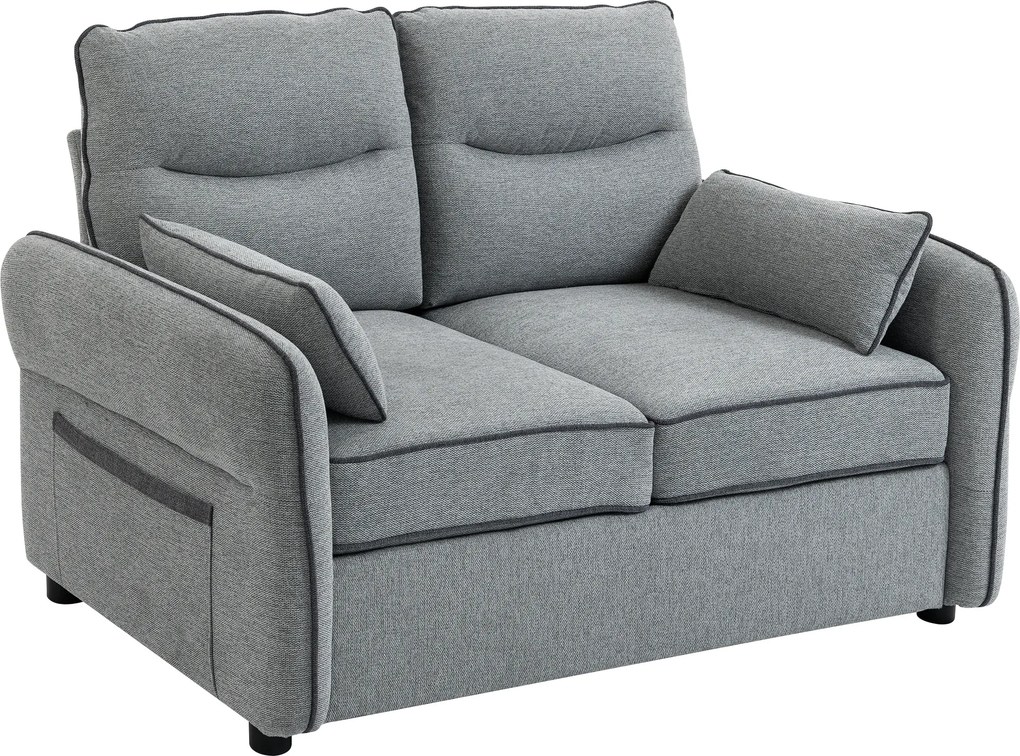 Sofá de 2 lugares, sofá de sala em veludo egípcio, 2 almofadas incluídas, bolso lateral, 136 x 81 x 90 cm, cinzento
